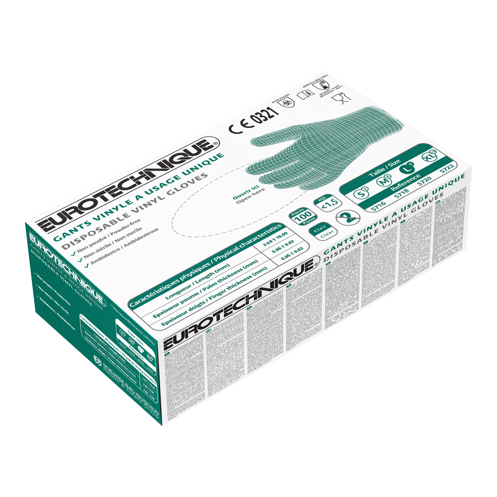 Gants jetables Vinyle transparent non poudrés