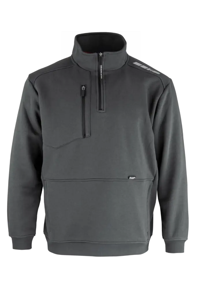 Sweat Col Zippé FAVORI Coton/Polyester avec molleton intérieur - Gris foncé 300gr 