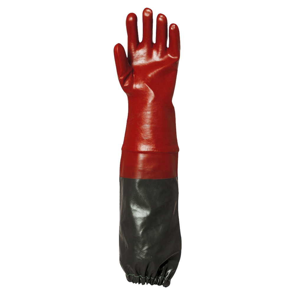 Gants Protection Chimique PVC Rouge "EUROCHEM 3669" doublé Coton long 65cm (par 6 paires)
