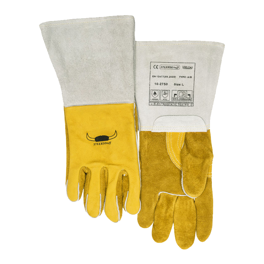 Gants de soudeur Cuir croûte et fleur de bovin avec manchette croûtée 15cm (Taille 9,5)