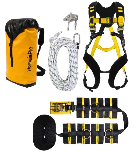Kit Antichute sur Toiture terrasse, Sangle 10m, Harnais FASTO, Cordage 20m