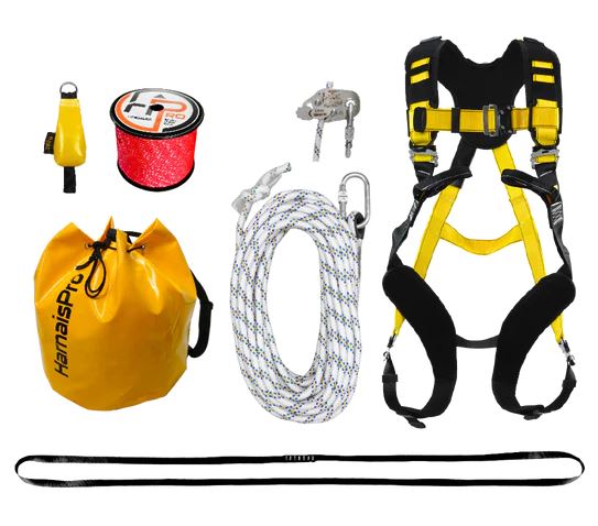 Kit Antichute, déplacement sur Toiture pavillon/terrasse, Harnais FASTO, Cordage 50m