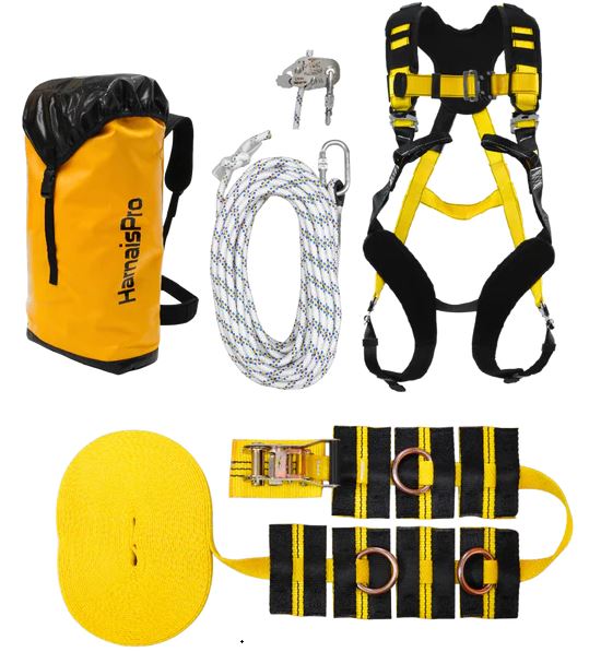 Kit Antichute sur Toiture terrasse, Sangle 20m, Harnais FASTO, Enrouleur 20m
