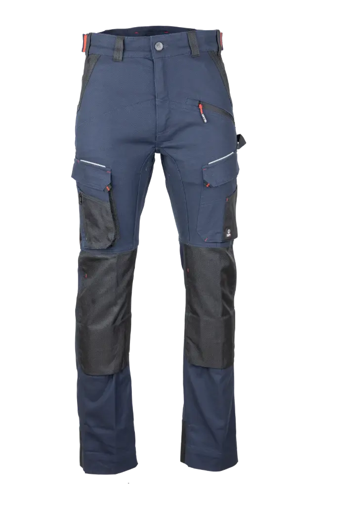 Pantalon STELLAIRE, Poches Genouillères Coton 68%, Polyester 30%, Elasthane 2% Marine/Noir 300gr