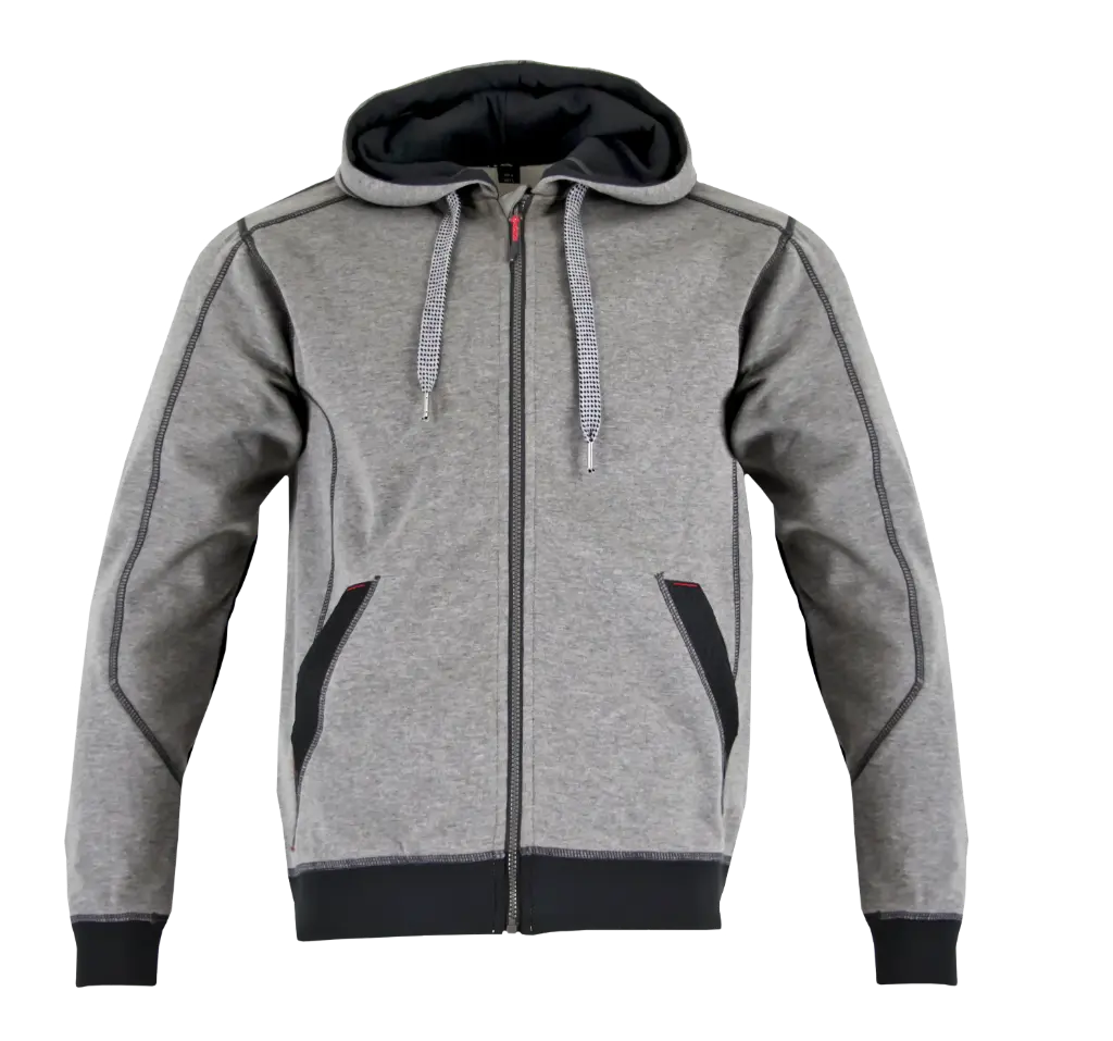 Sweat zippé MADRIER avec capuche doublée 50% Coton 50% Polyester Gris Chiné/Noir 320gr