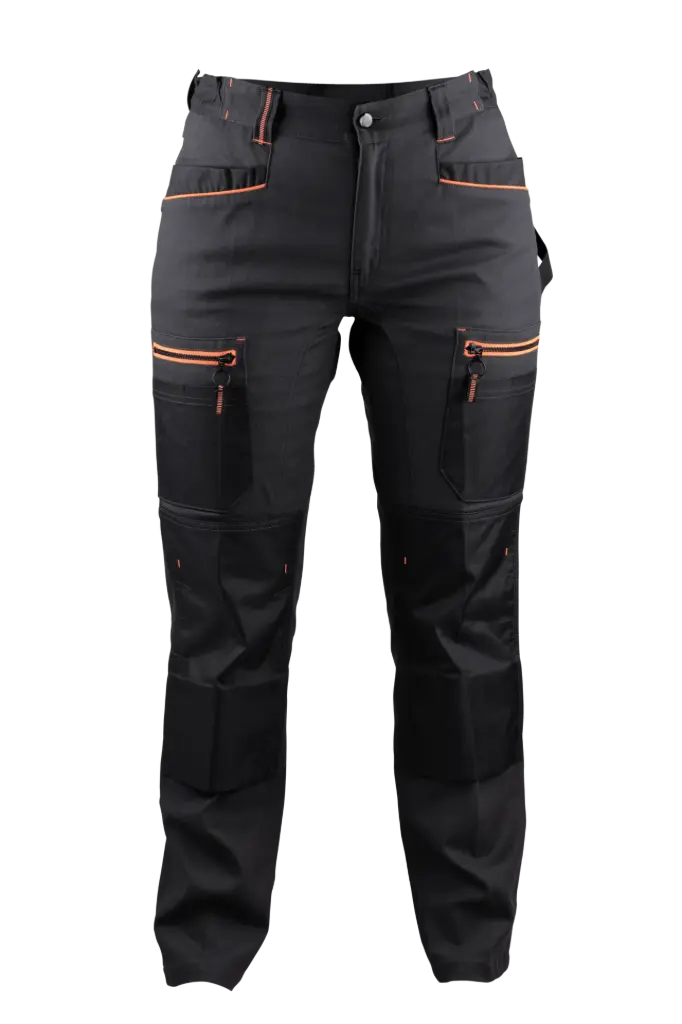 Pantalon Stretch Femme, CHARLOTTE Poches genouillères OXFORD imperméable (Gris nuit/Noir)