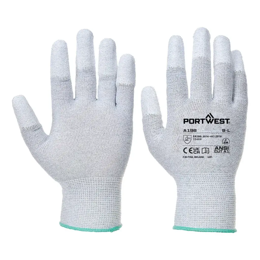 Gants A198 Antistatique, bout des doigts trempés enduit PU-Manipulation de Précision (par 12 paires)
