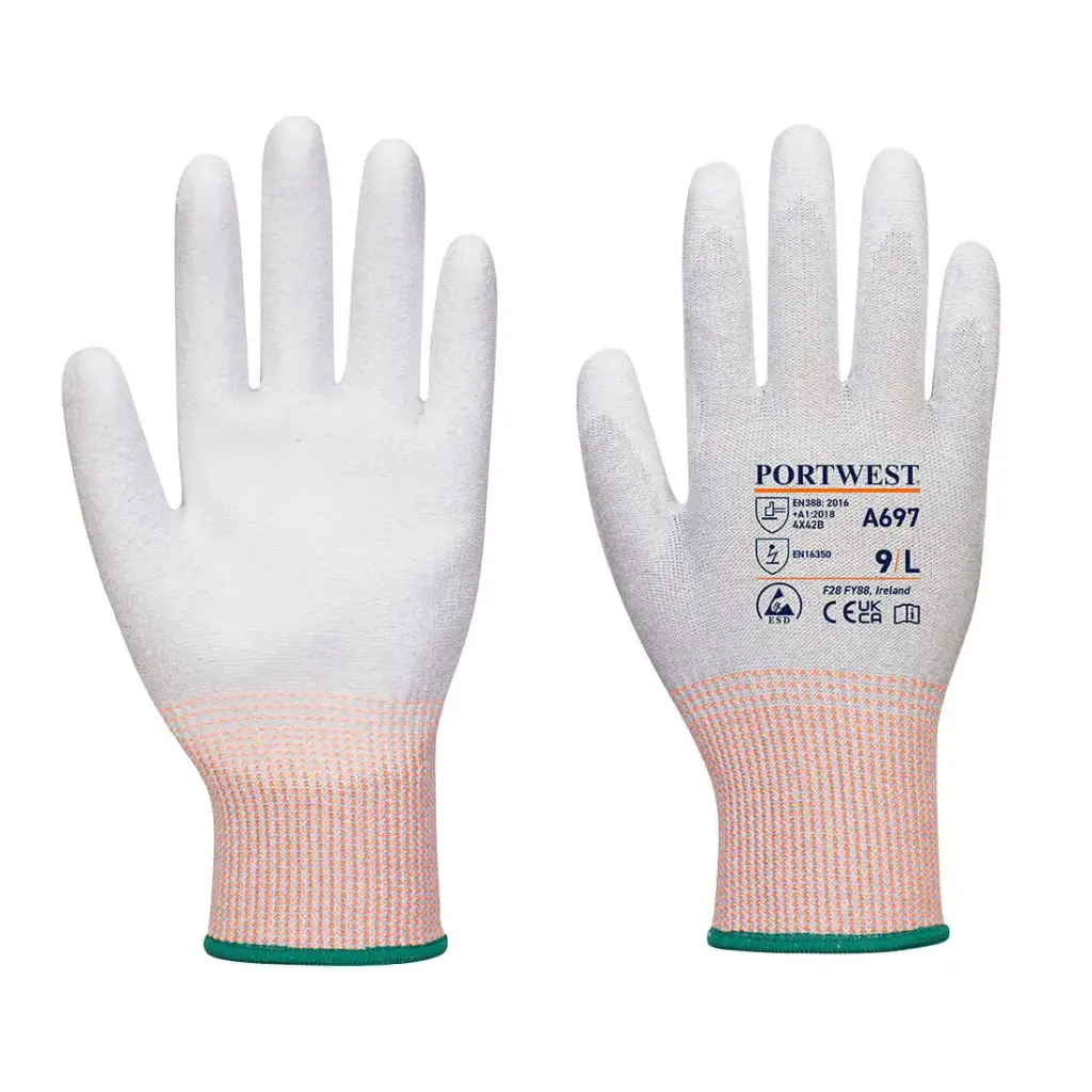 Gants A697 Antistatique ESD paume enduite PU dextérité 5 (par 12 paires)