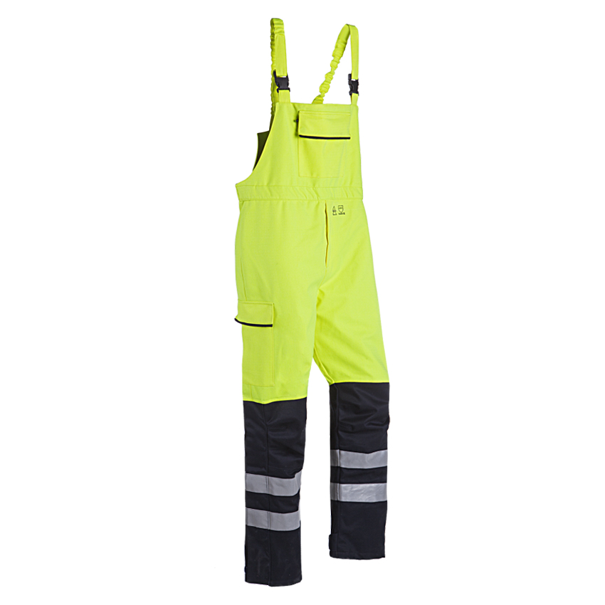 Cotte à bretelles de pluie HV PEDLEY Tissu Zone ATEX et doublure fixe (Jaune/Marine)