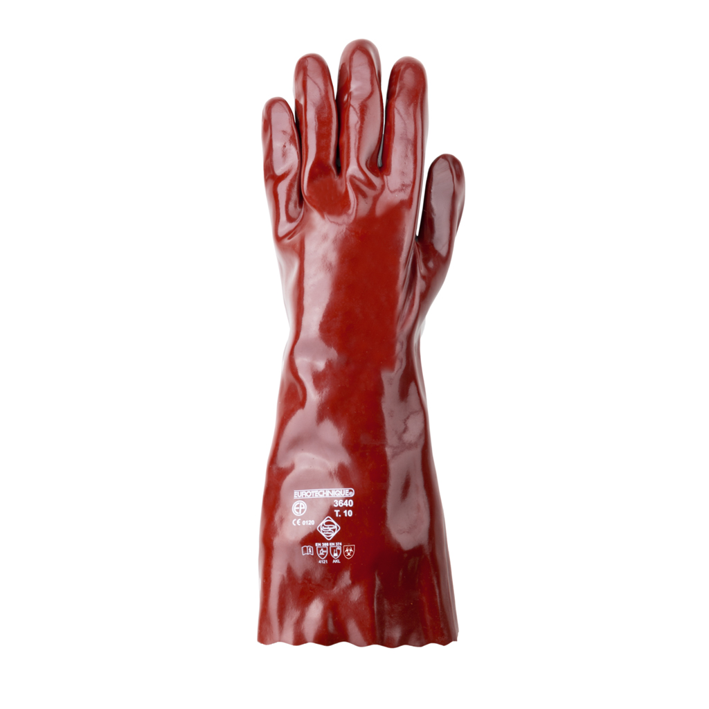 Gants en PVC rouge 40cm doublé coton (Taille 10)
