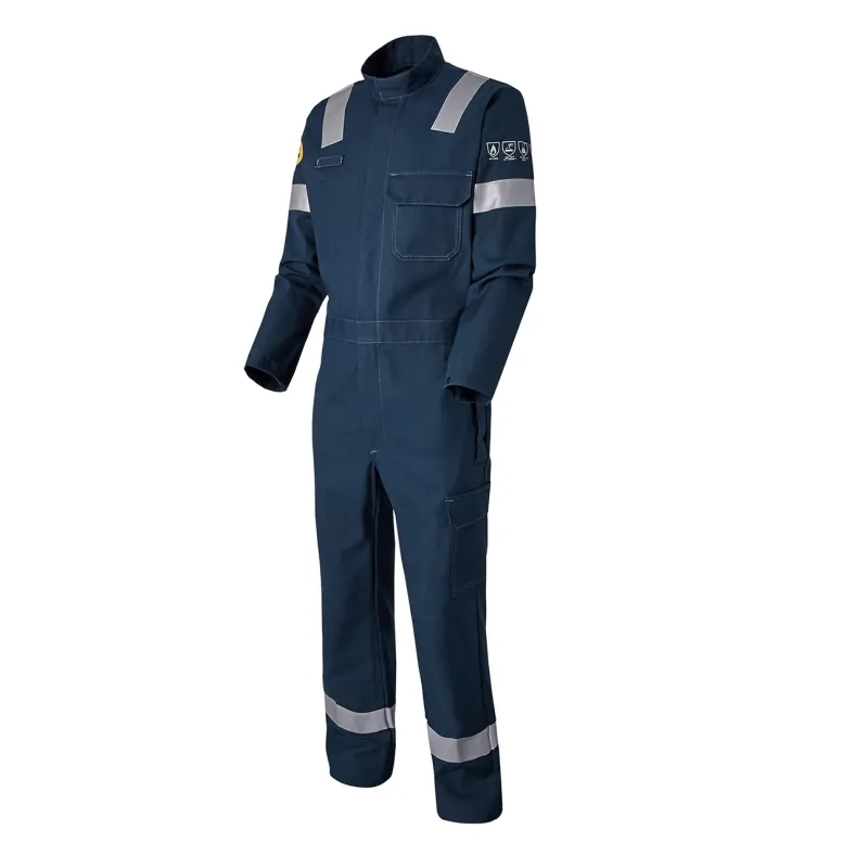 Combinaison simple fermeture avec bandes rétro. TECHPROTECT tissu Zone ATEX poches genoux - 300gr (Marine)