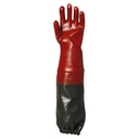 Gants Protection Chimique PVC Rouge "EUROCHEM 3669" doublé Coton long 65cm (par 6 paires)