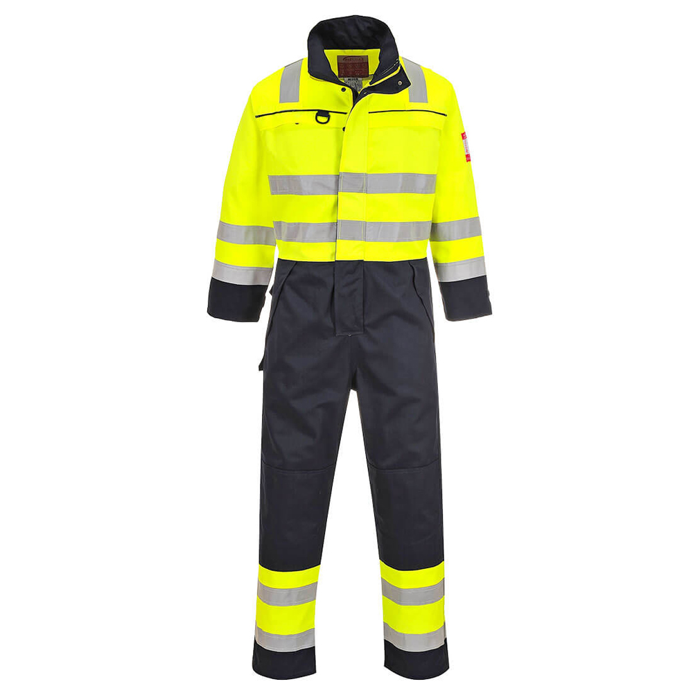 Combinaison simple fermeture BIZEFLAME MULTI HV Tissu Zone ATEX 345g, Poches genoux (Jaune/Marine)