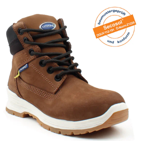 Chaussure de sécurité E17 BROWN, haute, cuir nubuck, S3 SRC HRO ESD + DGUV112-191