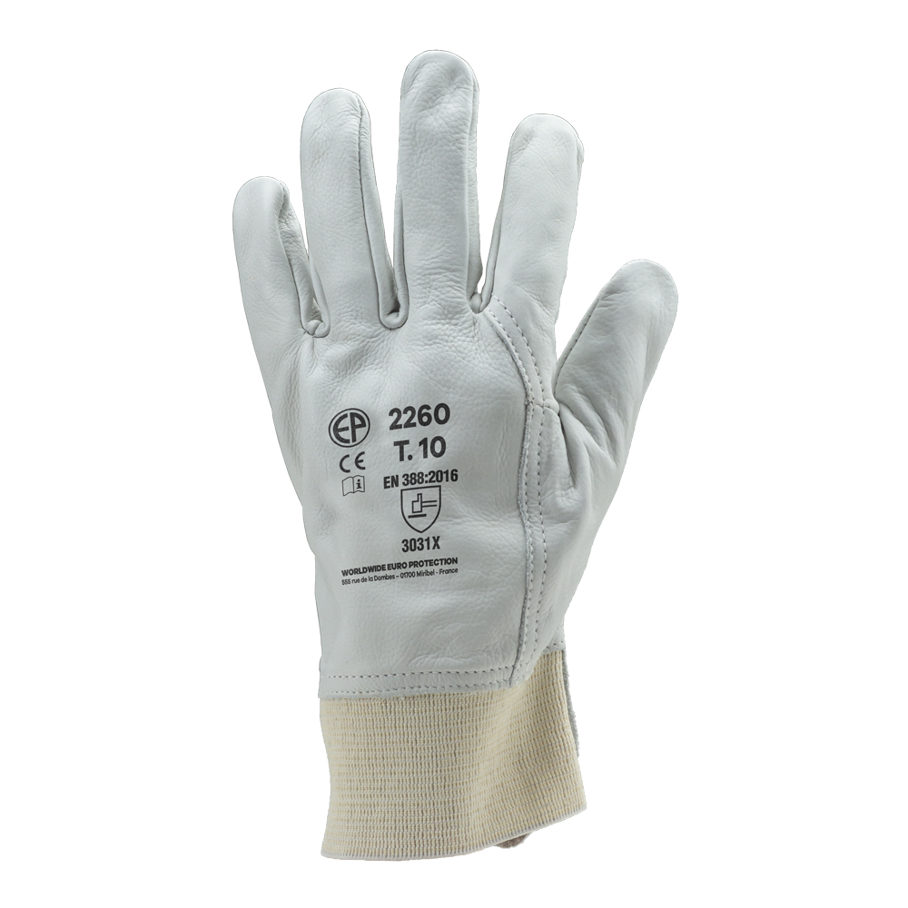 Gants Cuir tout fleur de vachette avec bord côte et protège artère